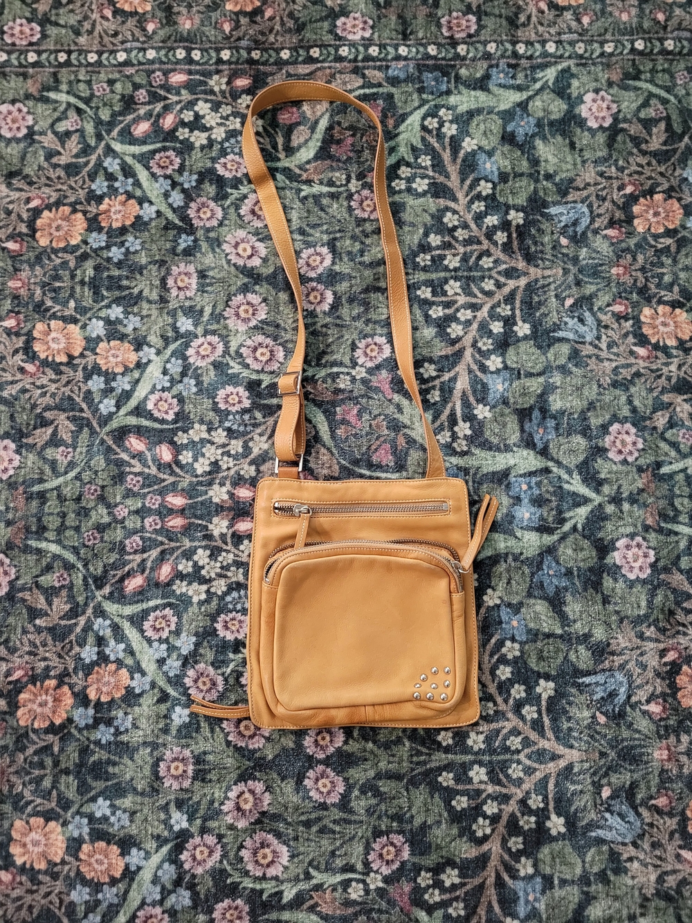 Camel Leather Bag With Studs